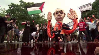 Protesters pour 'blood' near White House ahead of Biden's meeting with Netanyahu
