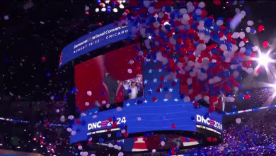 Watch balloons drop at DNC after Harris concludes rousing speech