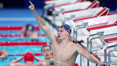 Swimming finishes, but they get increasingly farther away