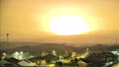 A series of huge blasts illuminate the Gaza skyline early hours of Friday