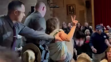 Video shows the moment a woman is carried out of Rep. Mike Lawler's town hall