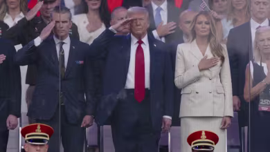 President Trump salutes during national anthem at Army parade