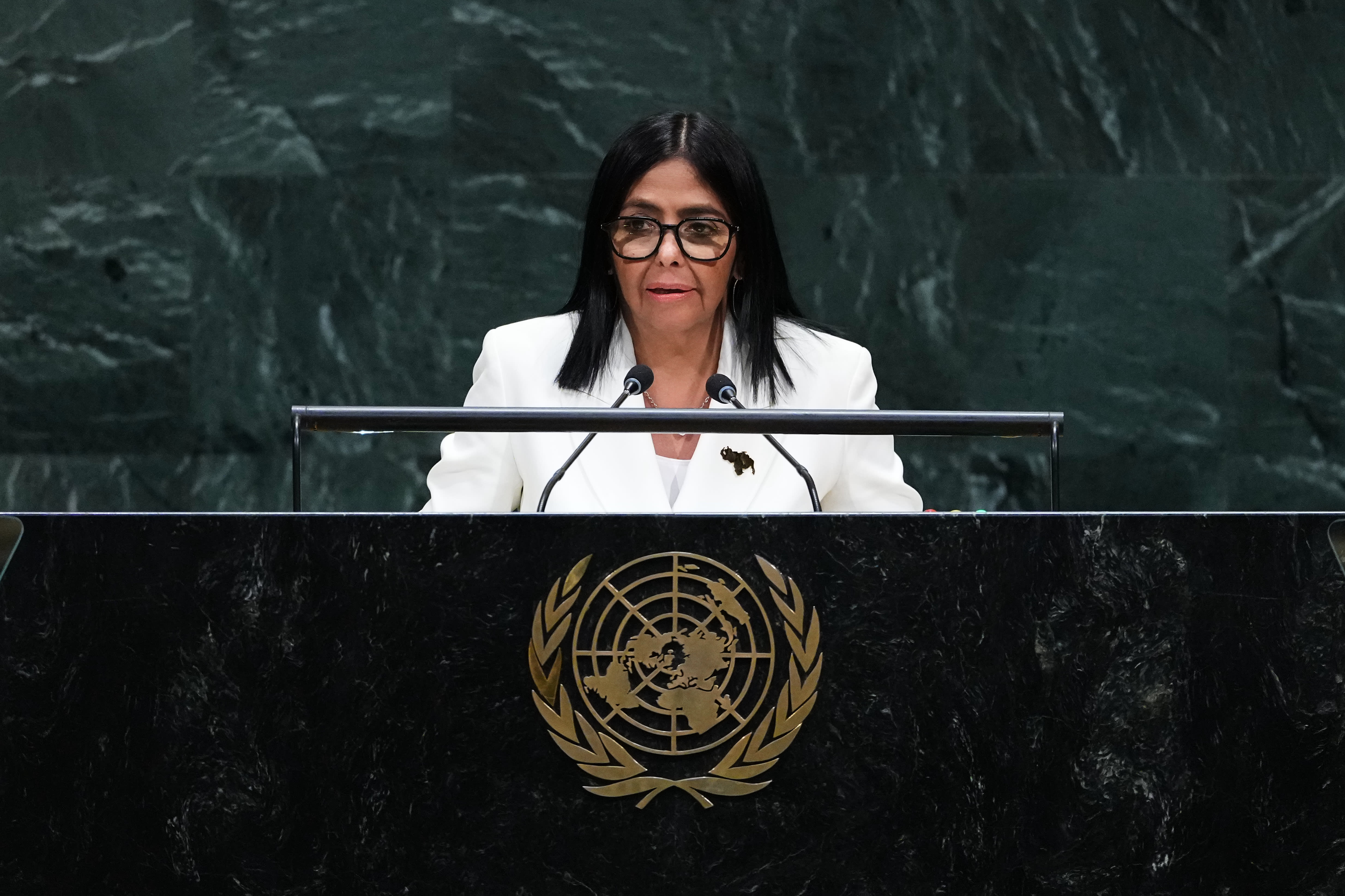 Delcy Rodríguez habla ante la ONU tras nueve meses como gobernante interina de Venezuela, el 23 de septiembre de 2026.