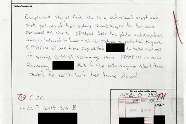 A scan of a handwritten complaint gathered by the FBI