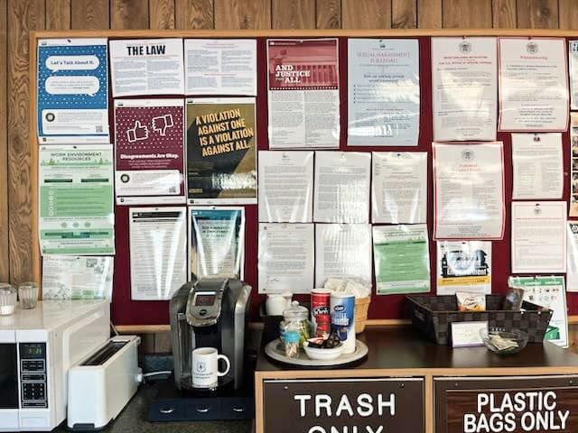 A bulletin board at a U.S. Forest Service facility in California before the DEI materials order.