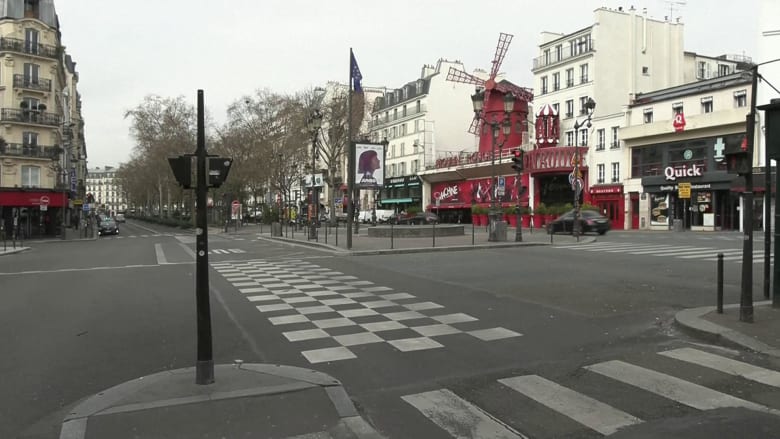 Empty streets around the Moulin Rouge in Paris after COVID-19 lockdown