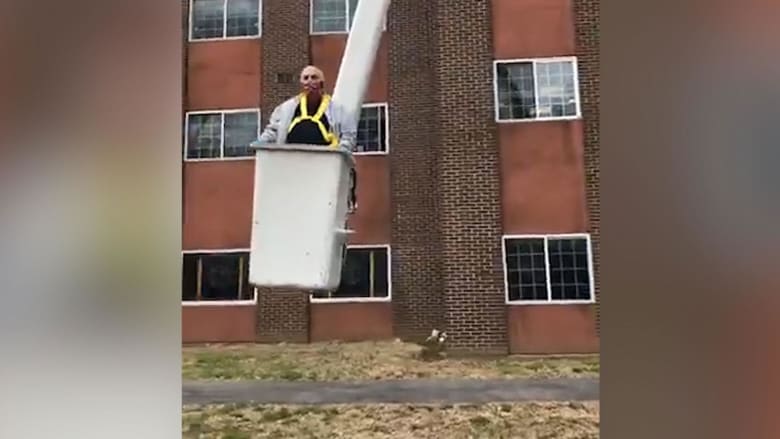 88-year-old man lifted in bucket truck to visit wife in nursing home
