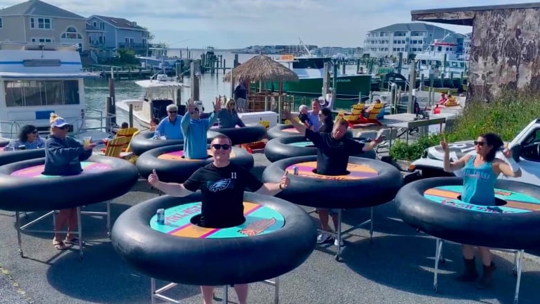Bumper tables ensure revelers keep their distance at Maryland bar and grill