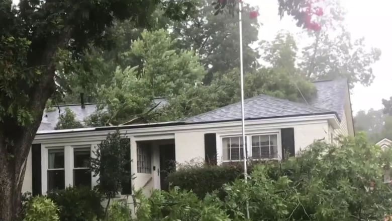 Homes affected by downed trees as Hurricane Laura strikes Louisiana