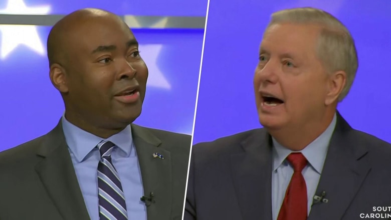 Harrison jabs Graham on Nancy Pelosi ‘drinking game’ during final debate
