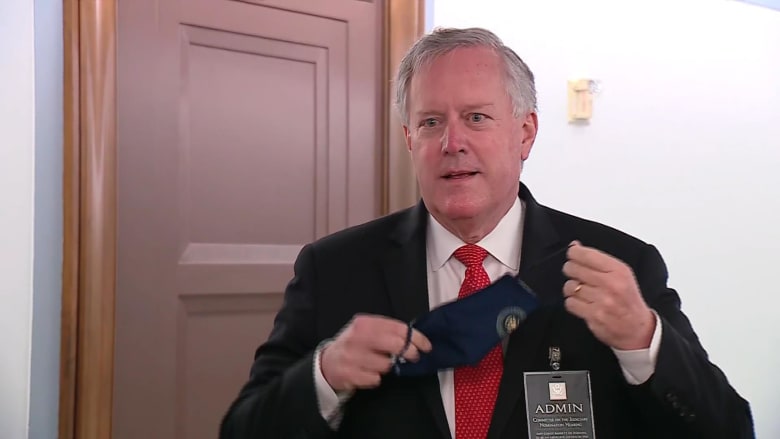 'I’m not going to talk through a mask': Meadows refuses to speak to reporters through mask