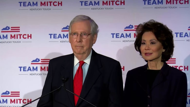 Senator Mitch McConnell gives victory speech