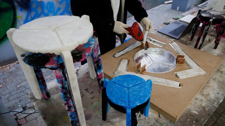 Design student turns discarded coronavirus face masks into furniture