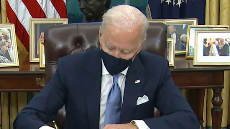 Biden signs executive orders on mask mandate, racial equality and rejoining parris accord