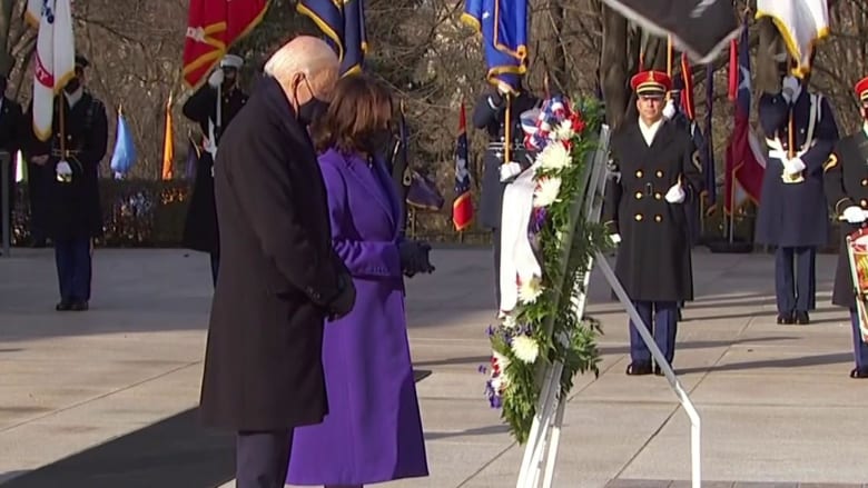 President Biden and VP Harris lay wreath at Tomb of Unknown Soldier