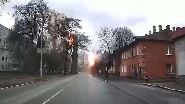 Dashcam video captures explosions in street in Chernihiv, north Ukraine