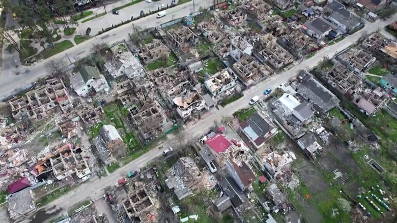 Scale of Russian destruction of Irpin captured in new drone video