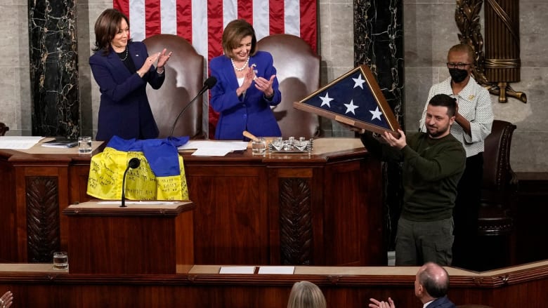 Zelenskyy presents Ukrainian flag to Congress, says it's the 'symbol of the victory of this war'