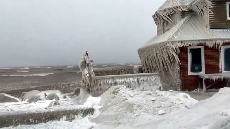 Winter storm leaves lakeside New York restaurant coated in ice