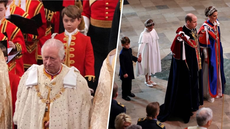 Charles, William, Kate and George arrive at Westminster Abbey