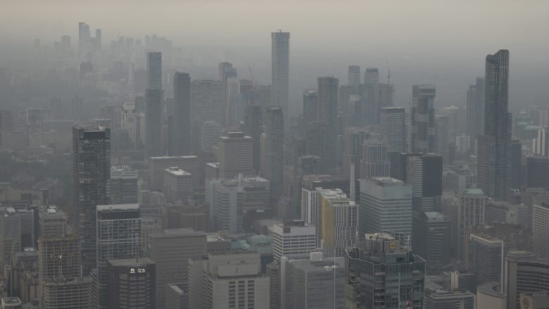 Toronto shrouded in a smoky haze caused by wildfire emissions