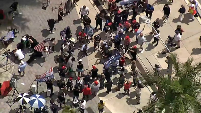 Watch: Crowds gather outside Miami courthouse ahead of Trump arraignment