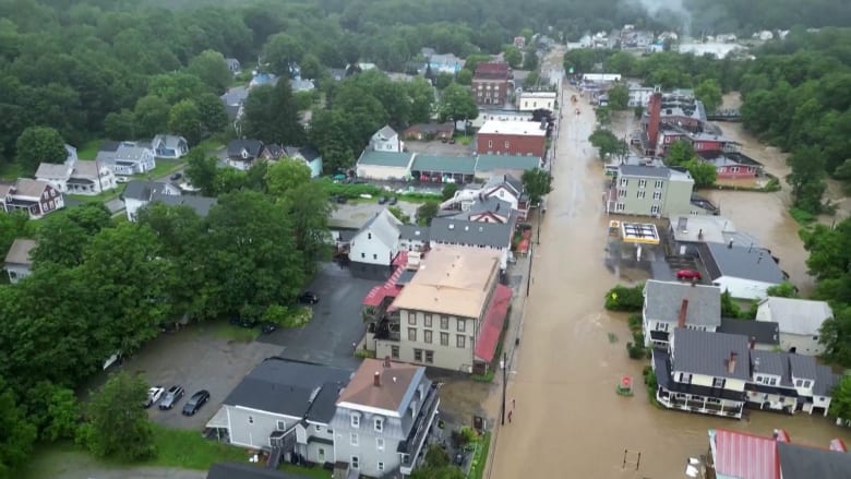 Drone video shows flooded town in southern Vermont