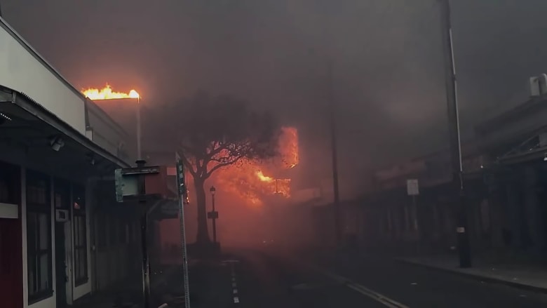 Video shows flames engulfing storefronts in the Maui town of Lahaina