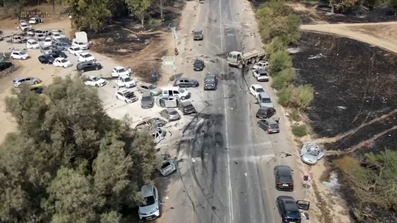 Drone video shows aftermath of Hamas attack on music festival in Negev desert