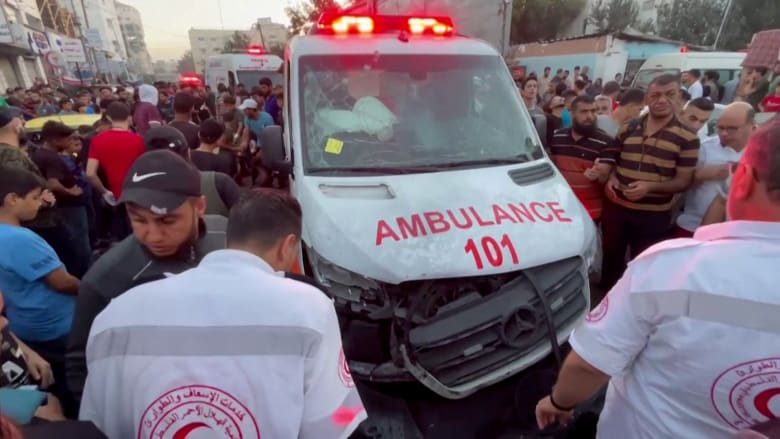 Scenes outside Gaza hospital after Israel strikes ambulance near entrance