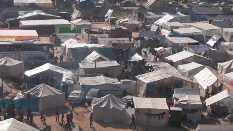 Inside a Gaza tent city housing displaced Palestinians near Egypt border