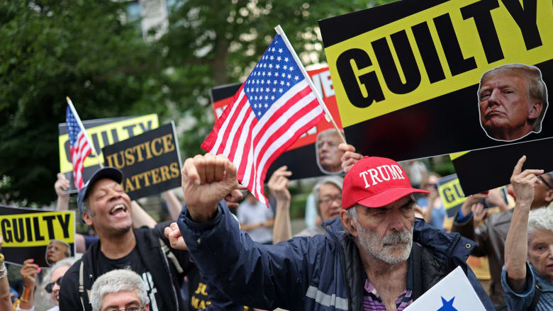 Crowd reacts after Trump found guilty on all counts
