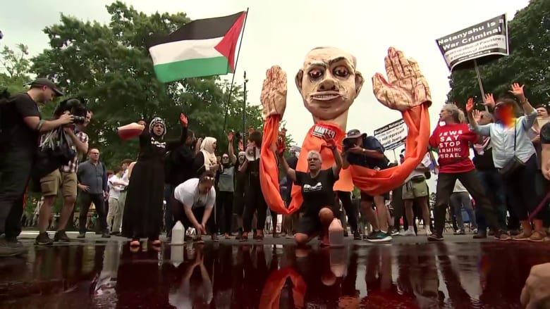 Protesters pour 'blood' near White House ahead of Biden's meeting with Netanyahu
