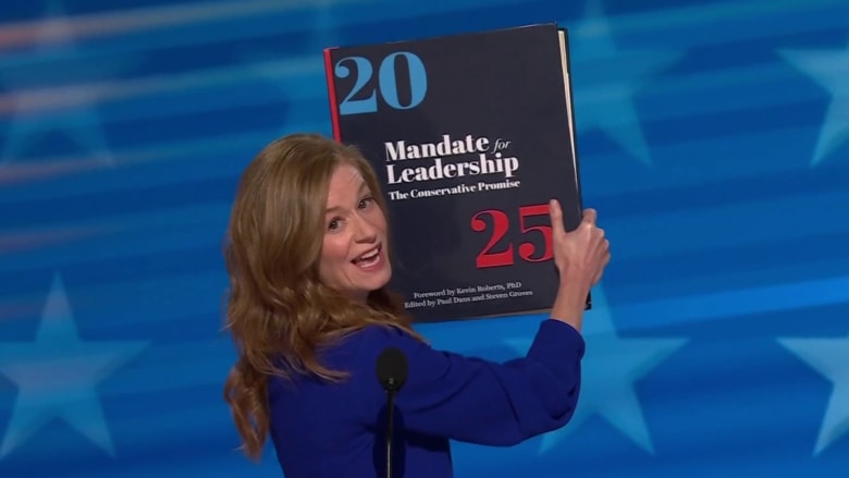Michigan state senator uses large copy Project 2025 to criticize its 'Republican blueprint'