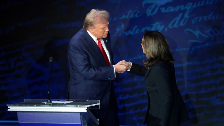 Harris and Trump shake hands during first interaction at presidential debate