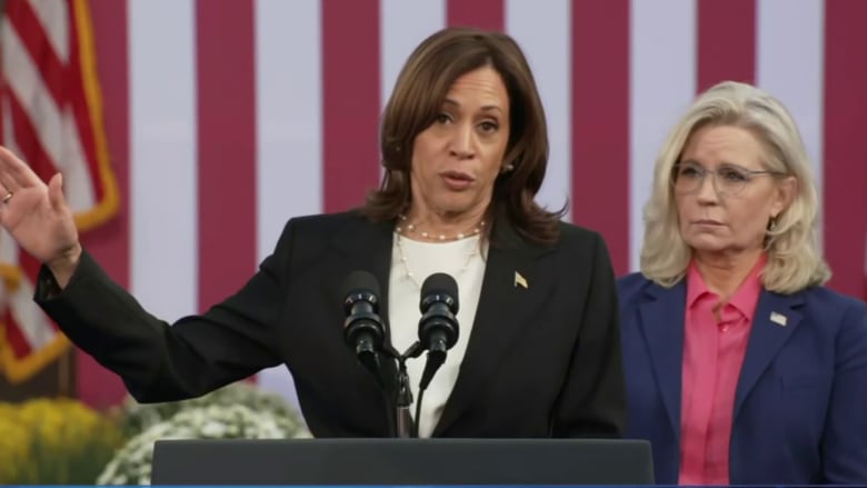 Harris campaigns with Republican former Rep. Liz Cheney