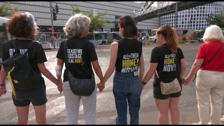 Women in Tel Aviv form human chain to call for Gaza hostages' release