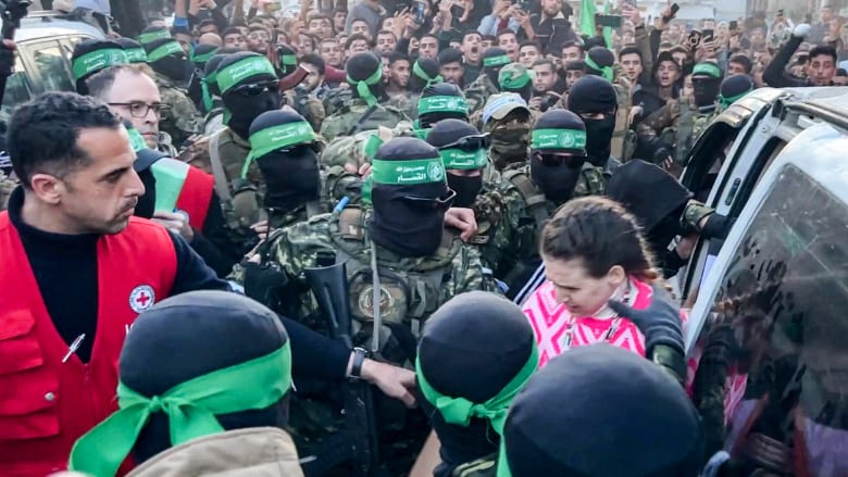 Video shows moment Hamas hands over female hostages to Red Cross