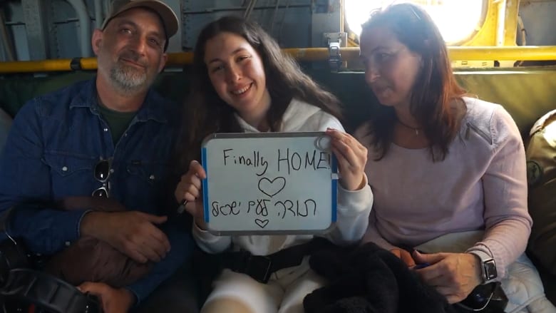 Four female Israeli soldiers released by Hamas fly to hospital with their families