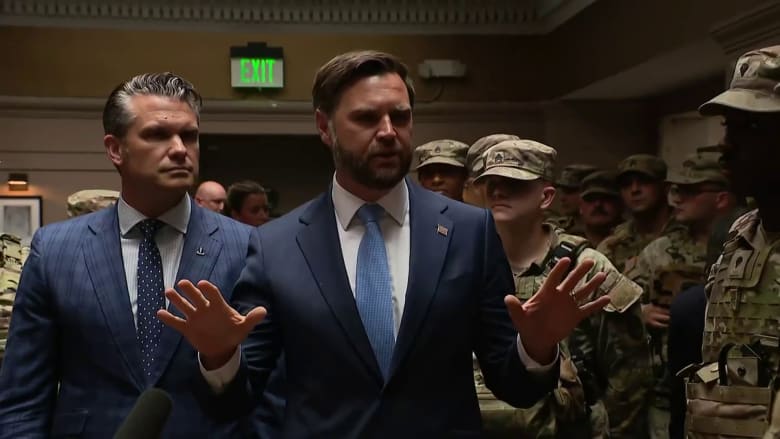 Vance and Hegseth visit with National Guard troops at Union Station