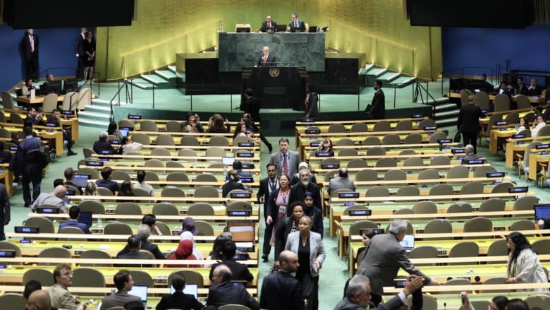 Delegates leave the room as Netanyahu addresses United Nations