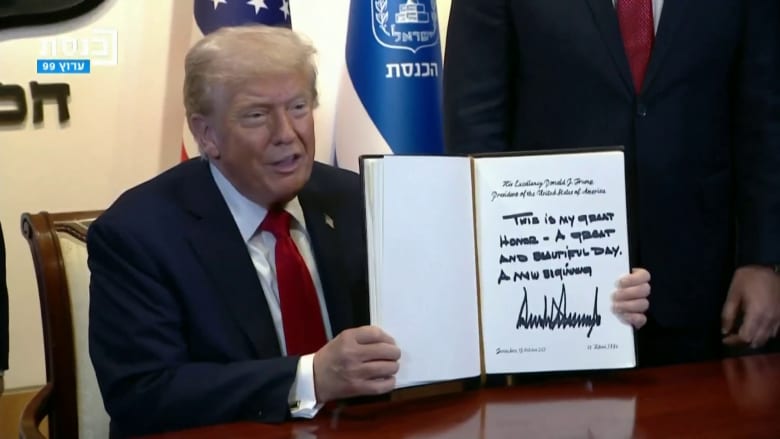 Trump marks 'a new beginning' upon arrival at Israel's Knesset