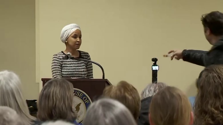 Man sprays substance at Rep. Ilhan Omar during town hall in Minneapolis