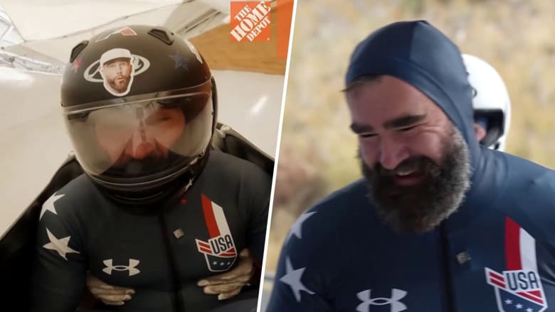 Jason Kelce and Colin Jost try bobsledding