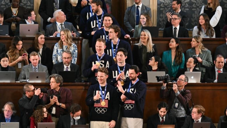 Trump brings the U.S. men's hockey team into the chamber during his State of the Union speech