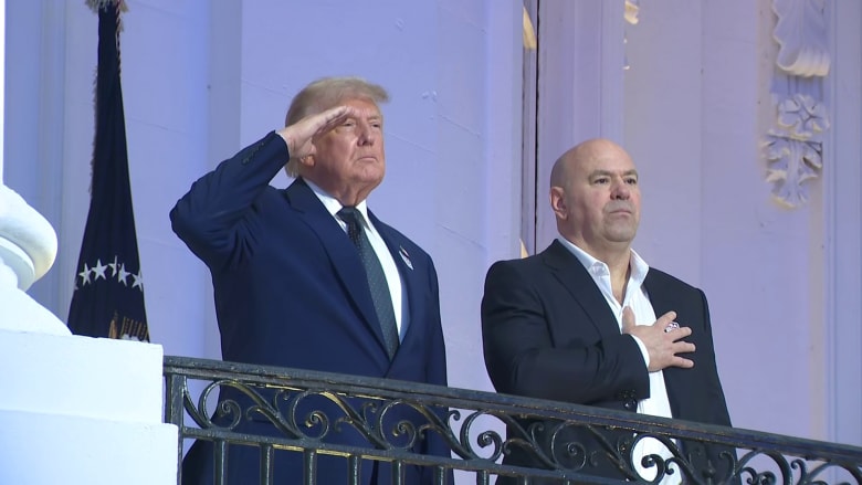 Trump and Dana White walk out together to kick off UFC Freedom 250