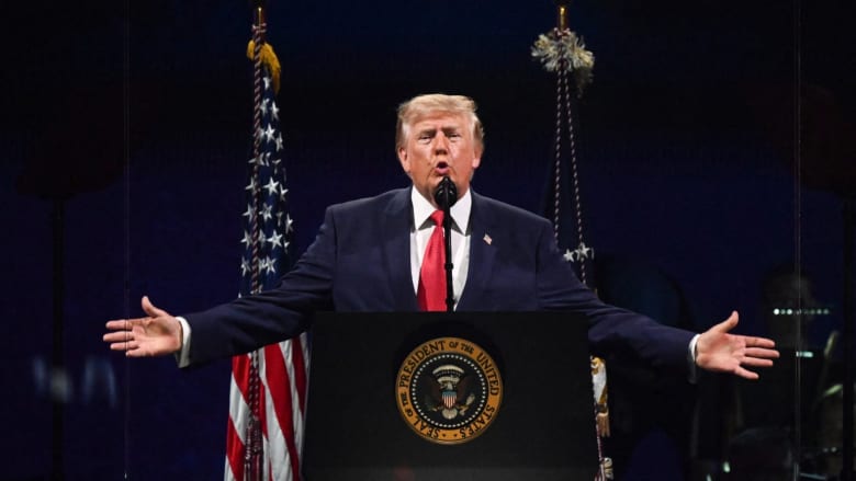 Trump thanks those who stayed for his remarks after weather delays