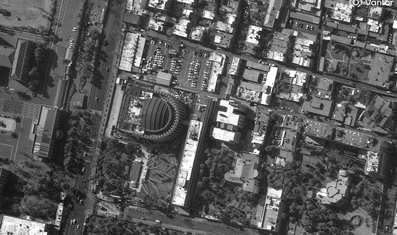 Satellite images from before and after airstrikes on March 3, 2026, show damage to the presidential complex and Khomeini compound in Tehran.