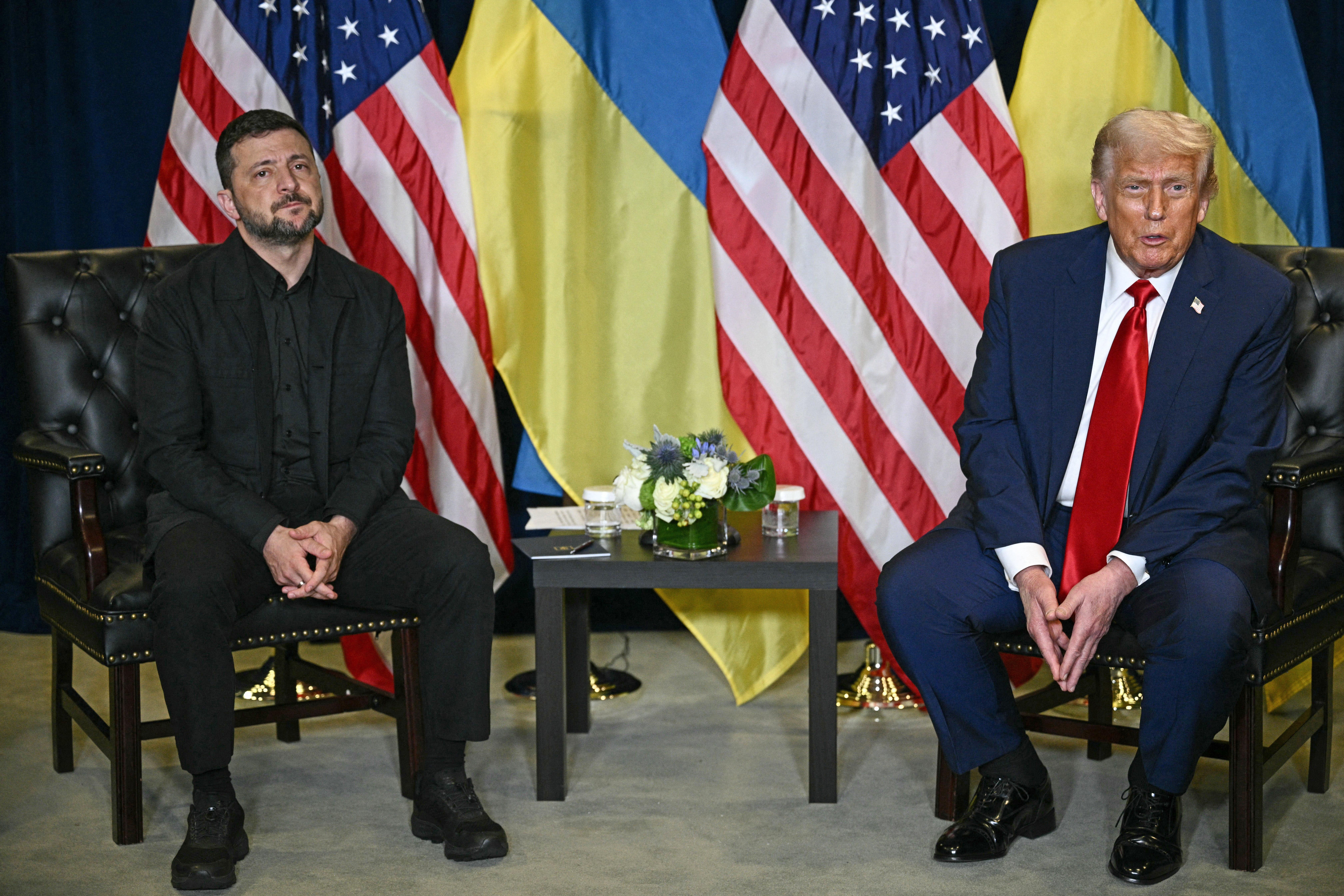 President Donald Trump holds a bilateral meeting with Ukraine's President Volodymyr Zelenskyy on the sidelines of the United Nations General Assembly in New York City on September 23, 2025. 