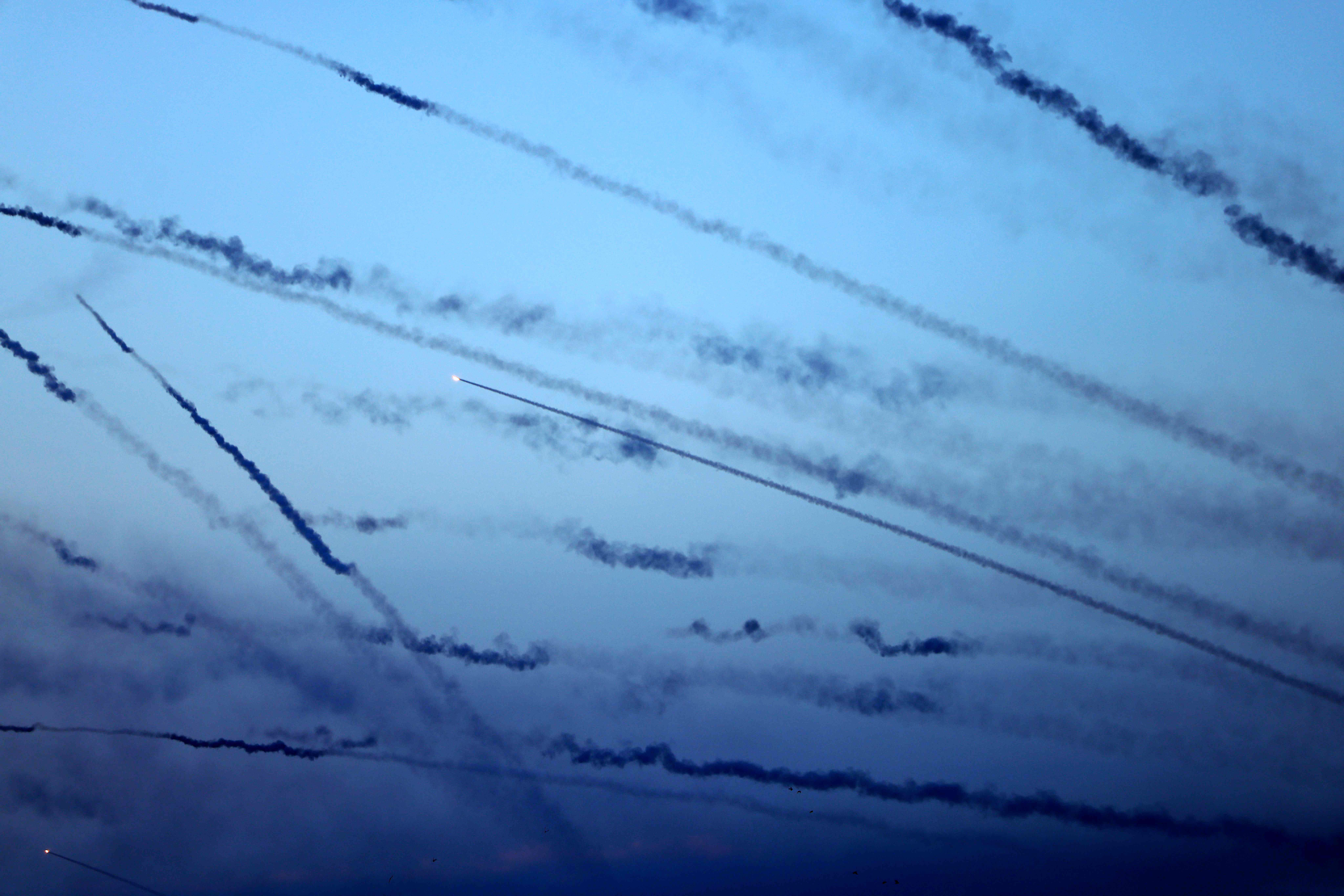 Dozens of rockets were fired from the blockaded Gaza Strip towards Israel on October 7, 2023.